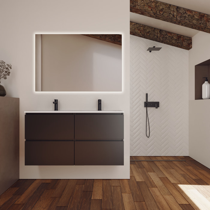 Conjunto de Baño Kaji | Mueble de Baño Suspendido | 120 cm Negro| Cuatro Cajones | Lavabo Encastrado | No incluye Espejo | Alday