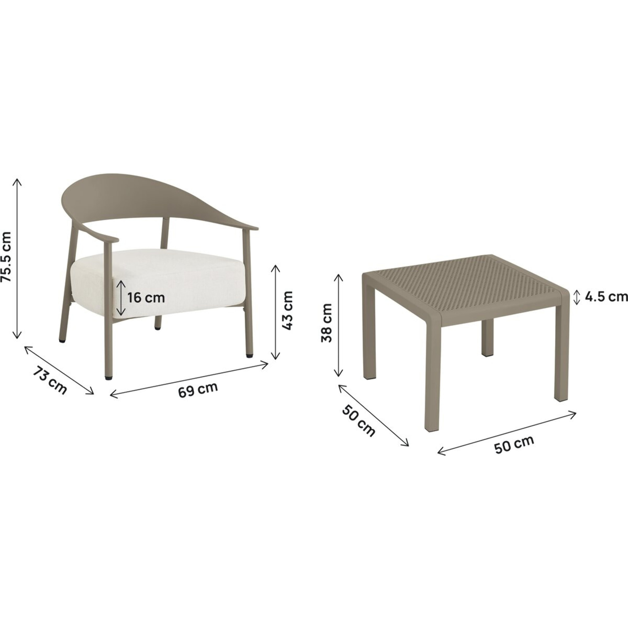 Salon de jardin en métal et plastique "Céora" - 2 places - Taupe