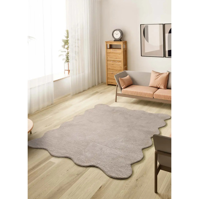 MELLOW Alfombra lavable lisa con borde ondulado piedra, varias medidas disponibles.