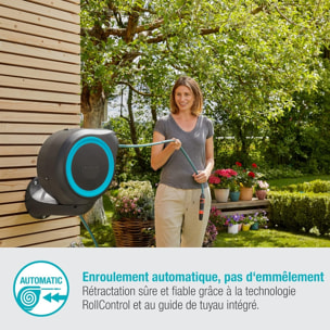 Dévidoir automatique mural RollUp S - 15 m - Bleu turquoise - GARDENA - 18600-20
