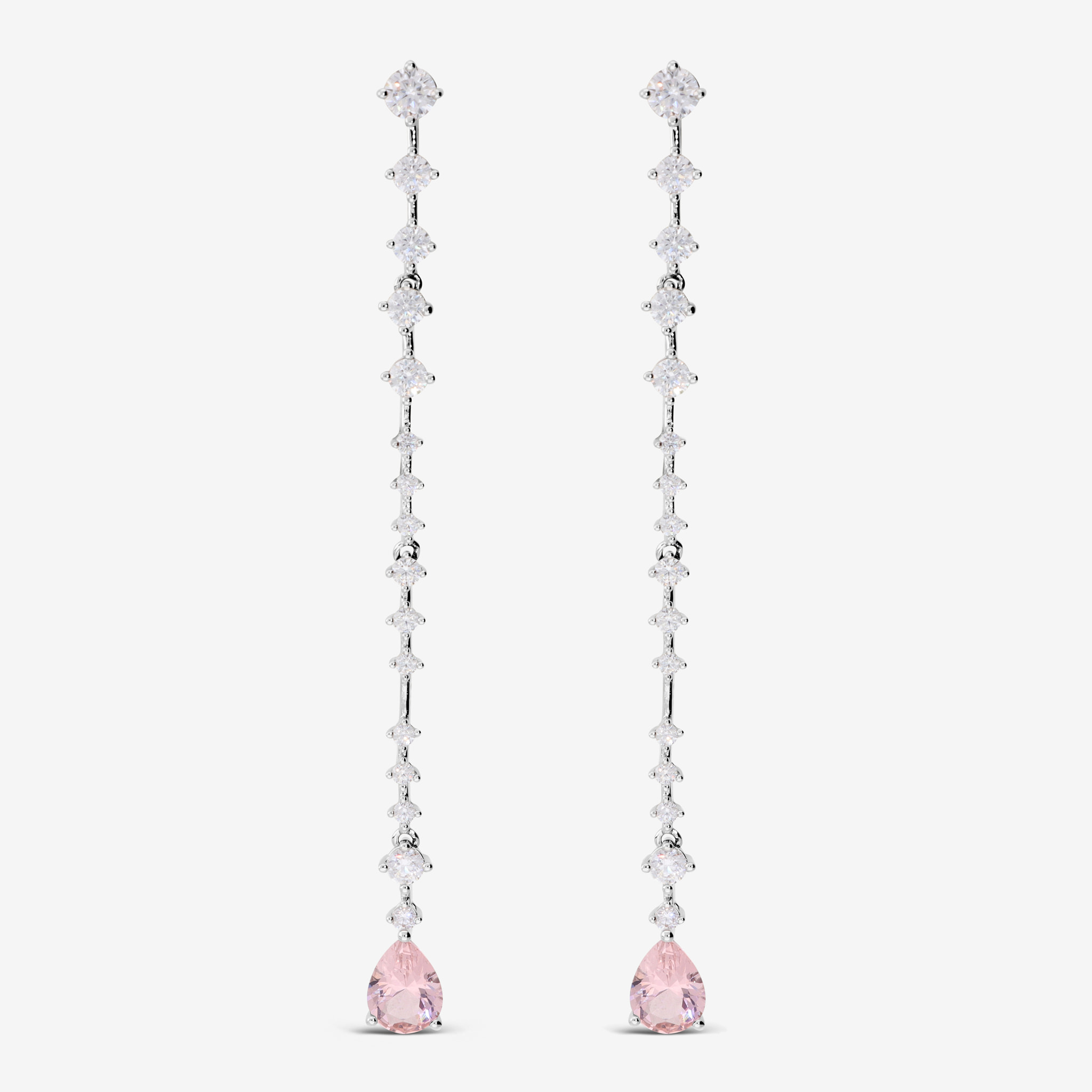 Orecchini Pendenti a Filo con Cubic Zirconia e Drop Rosa