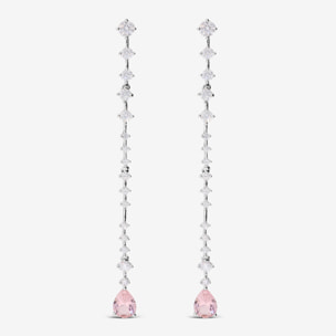 Orecchini Pendenti a Filo con Cubic Zirconia e Drop Rosa