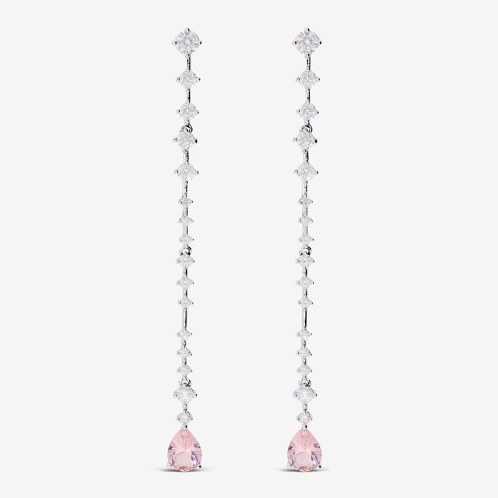 Orecchini Pendenti a Filo con Cubic Zirconia e Drop Rosa