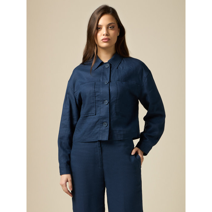 Oltre - Camicia boxy in lino - Blu