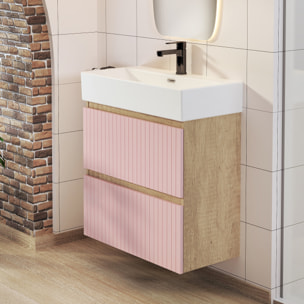 ENSEMBLE DE SALLE DE BAIN ZEL | MEUBLE SUSPENDU | 70 CM ROSE | DEUX TIROIRS | LAVABO ENCASTRÉ | MIROIR NON INCLUS | MEUBLE MONTÉ | ALDAY