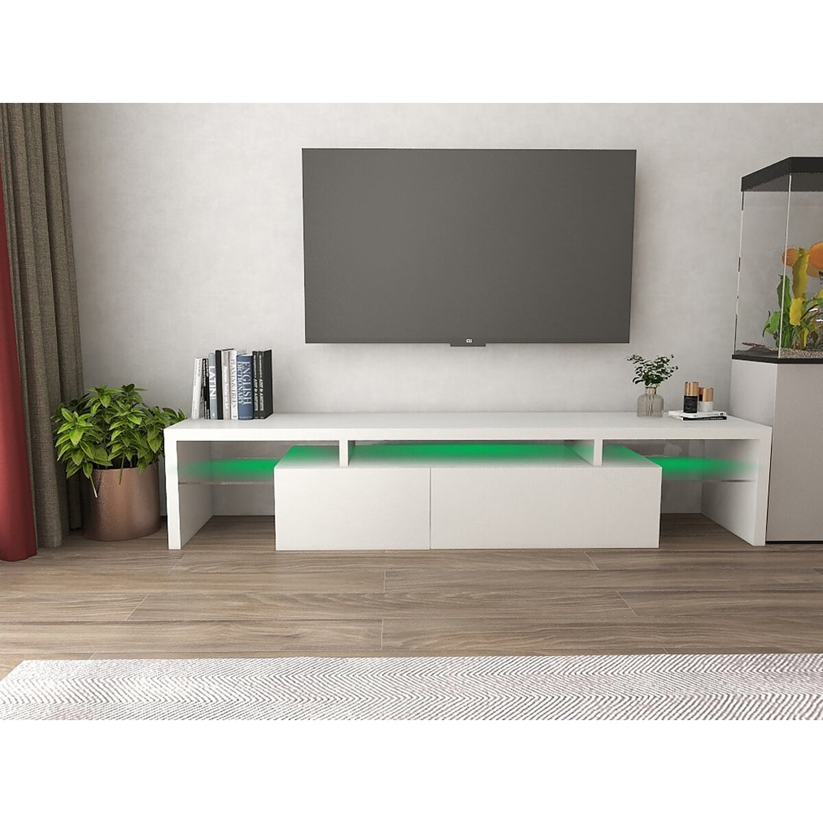 Meuble TV LED laqué "Tina" - 187.5 x 34 x 38 cm - Blanc