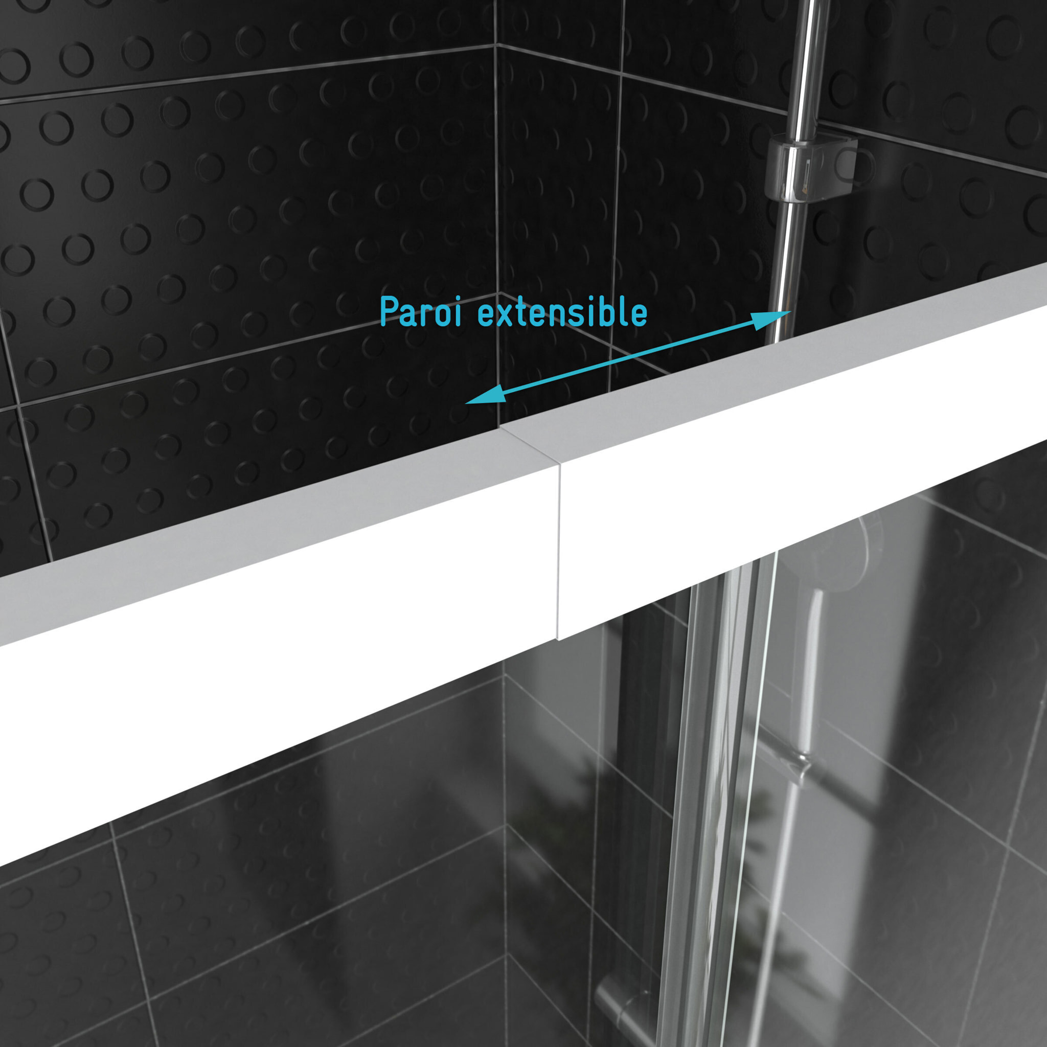 Porte de douche carrée blanc extensible 77 à 90cm de largeur - verre transparent - WHITY