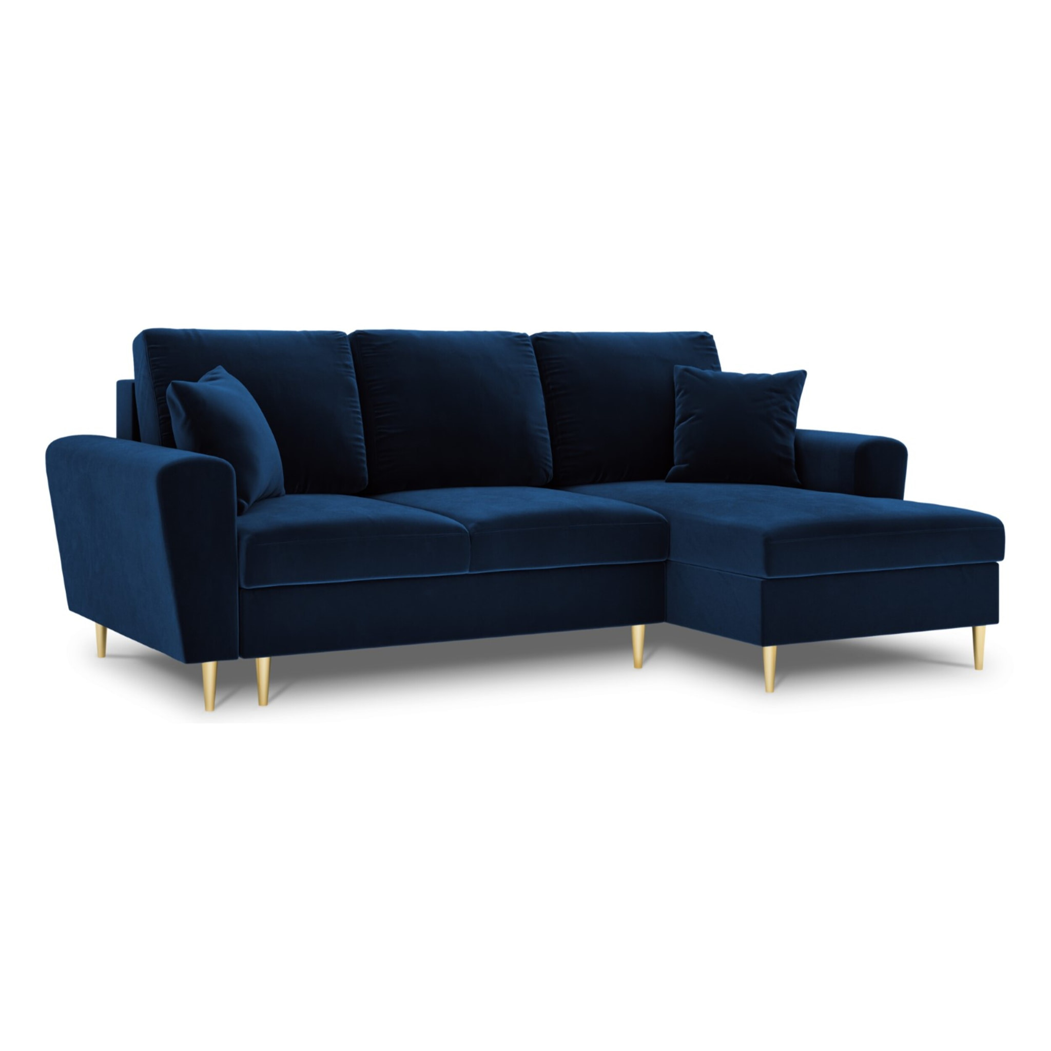 Canapé d'angle droit convertible avec coffre de rangement "Kyoto" 4 places en velours bleu roi