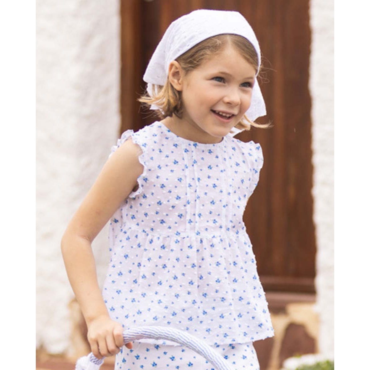 BLUSA SON MANGAS FLORES AZUL Y BLANCO