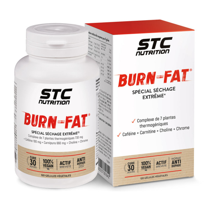 Burn Fat - Spécial séchage extrême - Complexe de 7 plantes thermogéniques, caféine, L-Carnithine Carnipure™, Choline et Chrome - Actif breveté - Anti-Dopage - Cure de 30 j