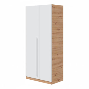 Armadio A 2 Ante Con Asta Appendiabiti E 3 Ripiani Armadietto Mobile Guardaroba Mobiletto Moderno Cameretta Camera 90 x 200 x 52 Cm Bianco E Rovere