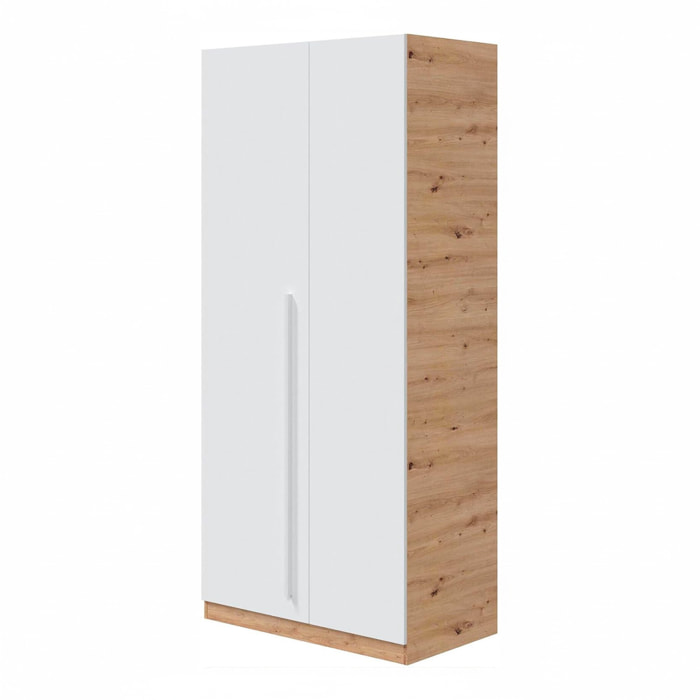 Armadio A 2 Ante Con Asta Appendiabiti E 3 Ripiani Armadietto Mobile Guardaroba Mobiletto Moderno Cameretta Camera 90 x 200 x 52 Cm Bianco E Rovere