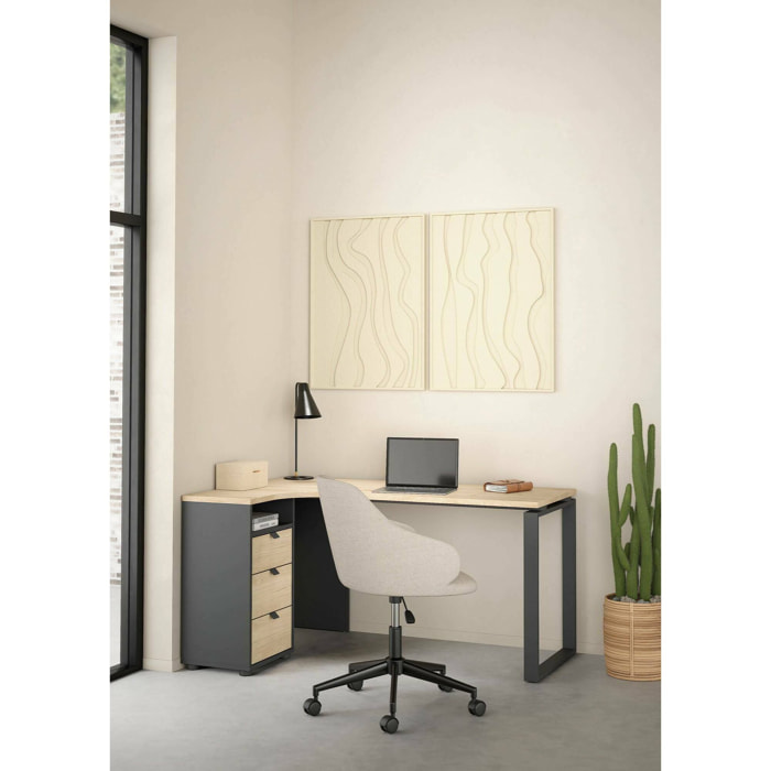 Scrivania Medard, Scrittoio multiuso, Tavolo per ufficio porta PC, Piano di lavoro, 150x100 h76 cm, Rovere e Grigio