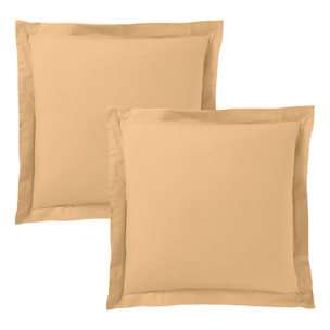 Lot de 2 taies d'oreiller Taupe volant plat piqué / 100% Coton / 57 fils/cm²