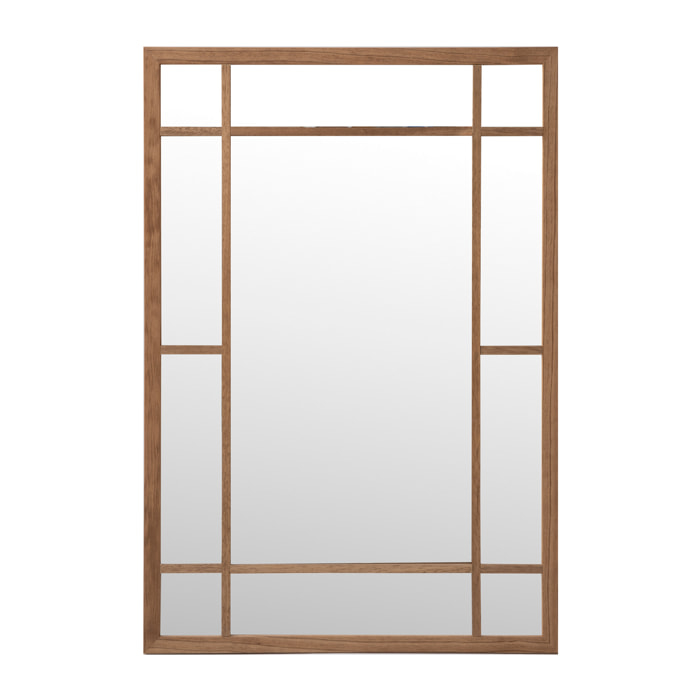 Espejo rectangular de pared tipo ventana elaborado con madera de acabado roble oscuro Alto: 99.6 Largo: 69.7 Ancho: 1.4