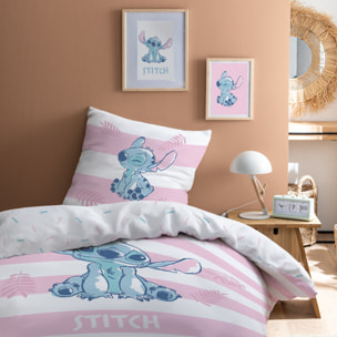 Parure de lit imprimée 100% coton, DISNEY HOME STITCH STRIPE