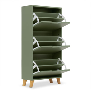 Plana - Scarpiera Salvaspazio 3 Ante 55x116x25 cm 18 Paia in Legno Salvia