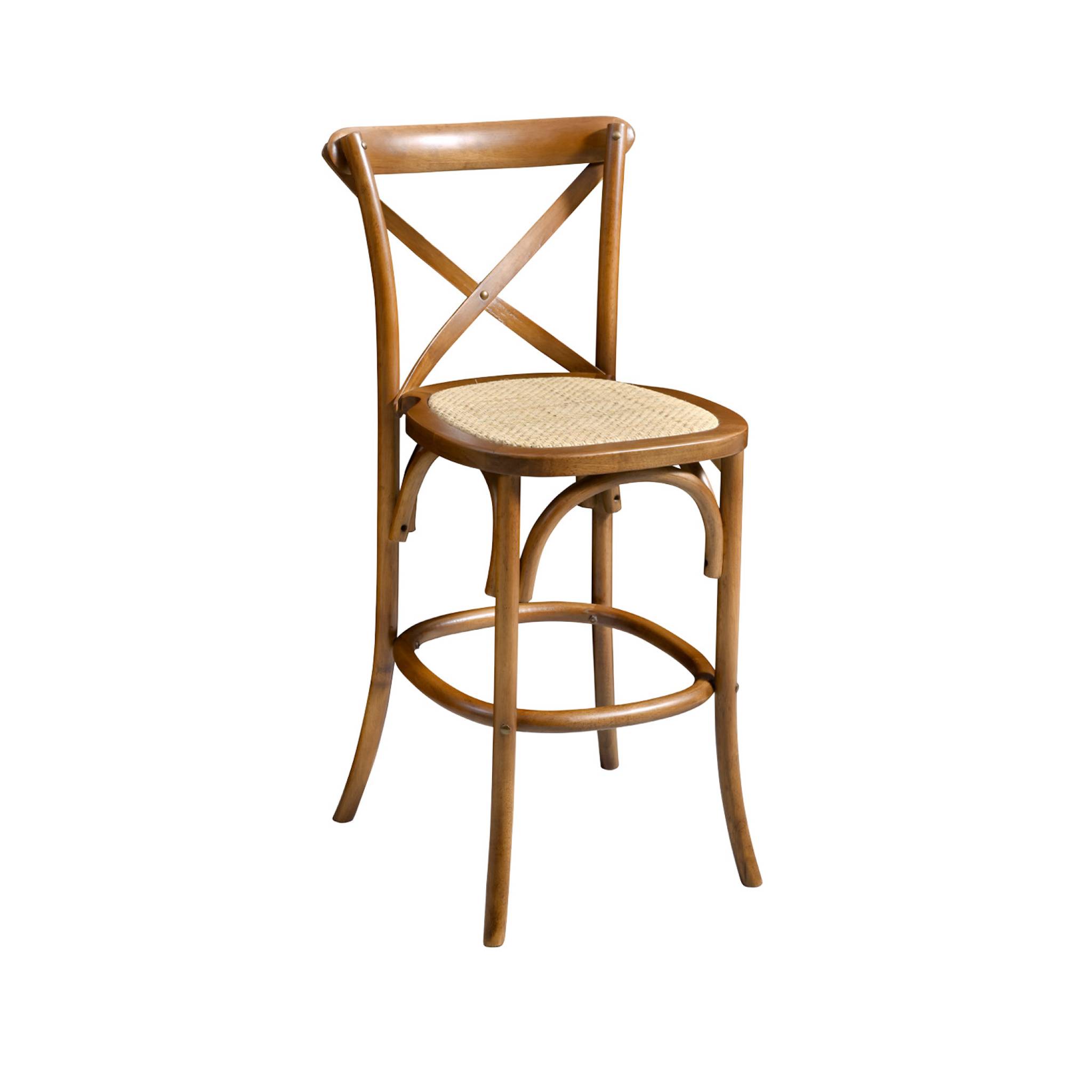 Lot de 2 tabourets de bar bistrot vintage en bois d'hévéa effet noyer avec repose-pieds