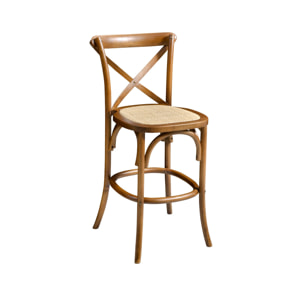 Lot de 2 tabourets de bar bistrot vintage en bois d'hévéa effet noyer avec repose-pieds