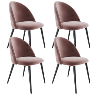 Set di 4 Sedie Imbottite Da Pranzo In Velluto Sedia Gambe In Metallo Nero Schienale Soggiorno Salotto Camera 43 x 47.5 x 80 Cm (Rosa)