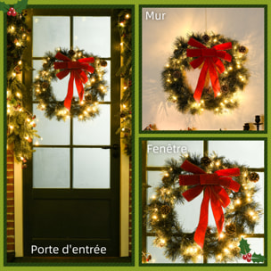 Couronne de Noël artificielle lumineuse - Décoration de Noël LED - Ø 60 cm 50 LED blanc chaud - décoration incluse