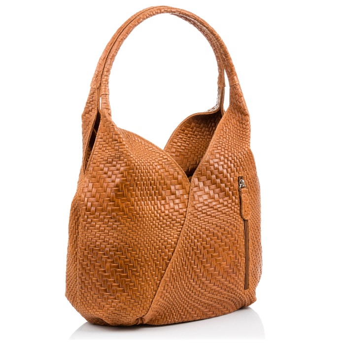 Jesi Borsa a spalla Donna.Pelle autentica Camoscio Incisa Intrecciata