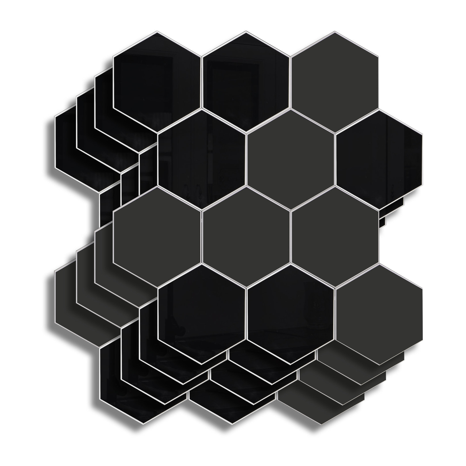 Crédence adhésive murale 3D  - Effet carrelage hexagonal 4 pièces - Noir