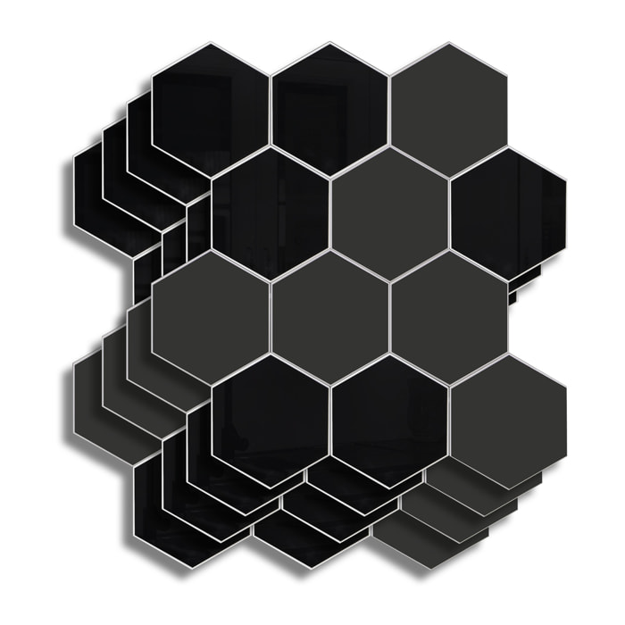 Crédence adhésive murale 3D  - Effet carrelage hexagonal 4 pièces - Noir