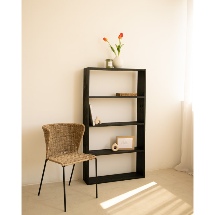 Estantería de madera maciza tono negro con 3 estantes Alto: 146 Largo: 80 Ancho: 20