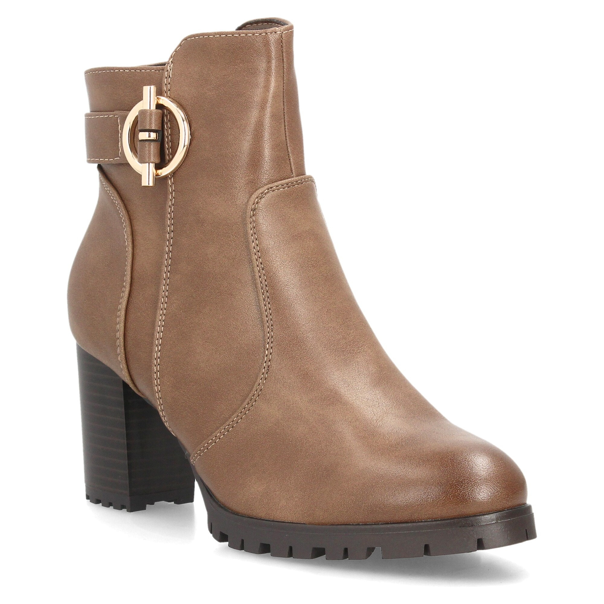 Botines de tacón con hebilla decorativa para mujer.