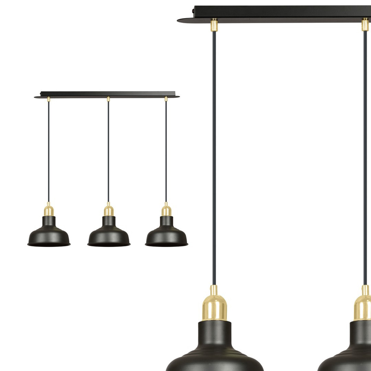 Lampada a sospensione Ibor in acciaio nero opaco e oro
