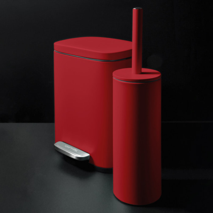 Set Poubelle à  pédale 5L & Brosse Wc AKIRA Rouge mat Spirella
