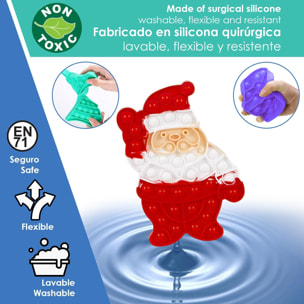 DAM Bubble Pop It giocattolo sensoriale antistress, bolle di silicone da spremere e premere. Disegno di Babbo Natale. 14x2x21 cm. colore rosso