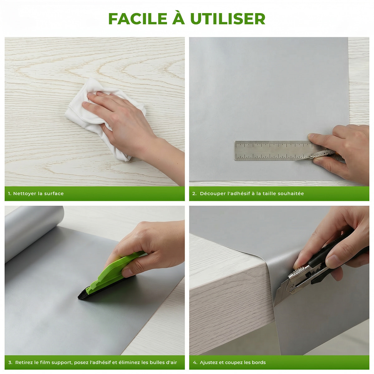 Rouleau adhésif décoratif Vinyle au Mètre - Gris clair - Sticker Lavable Imperméable Mur Cuisine Meubles