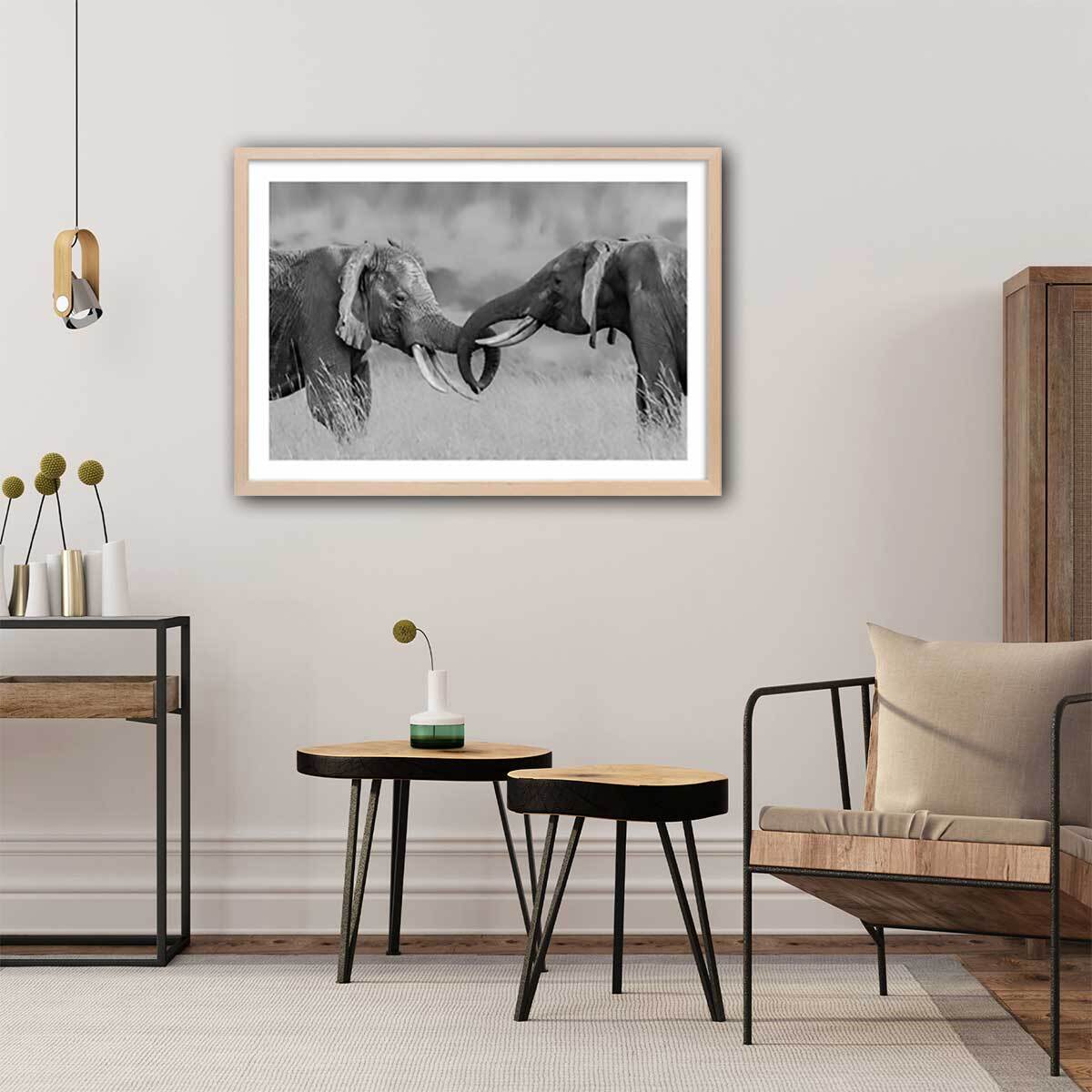 Affiche éléphant ...qui es tu? Affiche + cadre en bois - Chêne