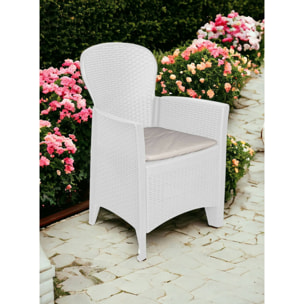Sedia da esterno Amilton, Seduta da giardino, Poltrona outdoor effetto rattan, 100 % Made in Italy, 59x57h85 cm, Bianco
