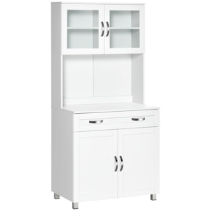 HOMCOM Armoire de cuisine contemporaine multi-rangement 2 placards portes grand tiroir coulissant panneaux MDF blanc