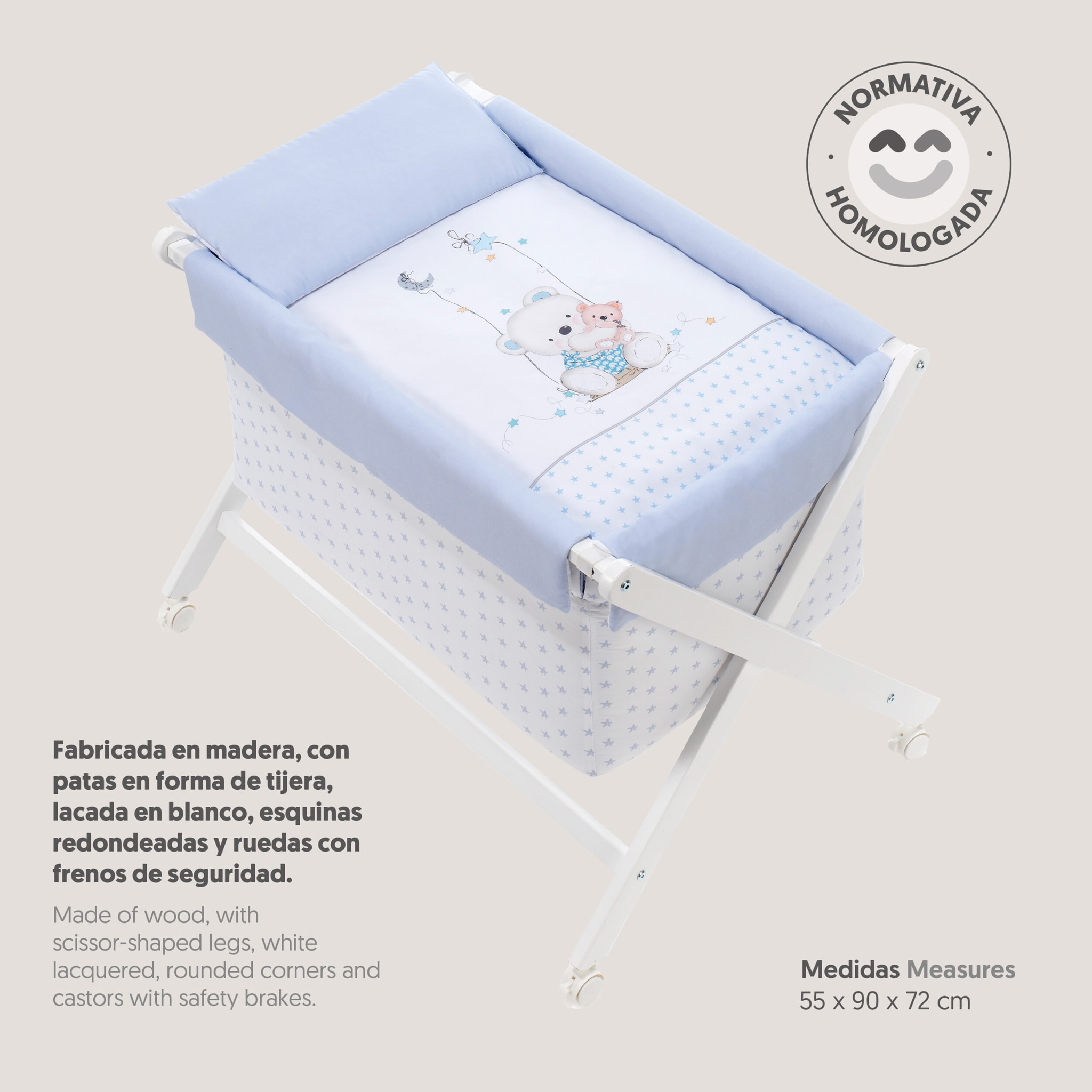 Minicuna con Textil Oso Columpio Azul