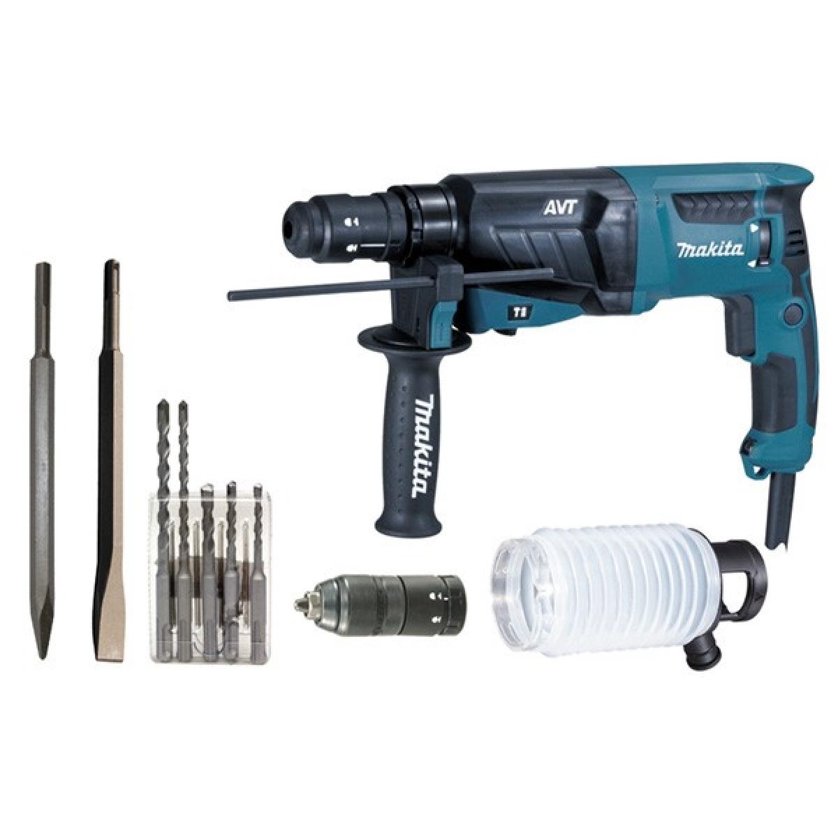 Perforateur burineur MAKITA SDS Plus - 800W 26mm - Coffret aluminium + Kit d'accessoires - HR2631FTX4