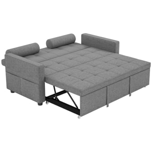 Canapé convertible 2 places style Chersterfield effet capitonné 2 coussins inclus tissu gris chiné