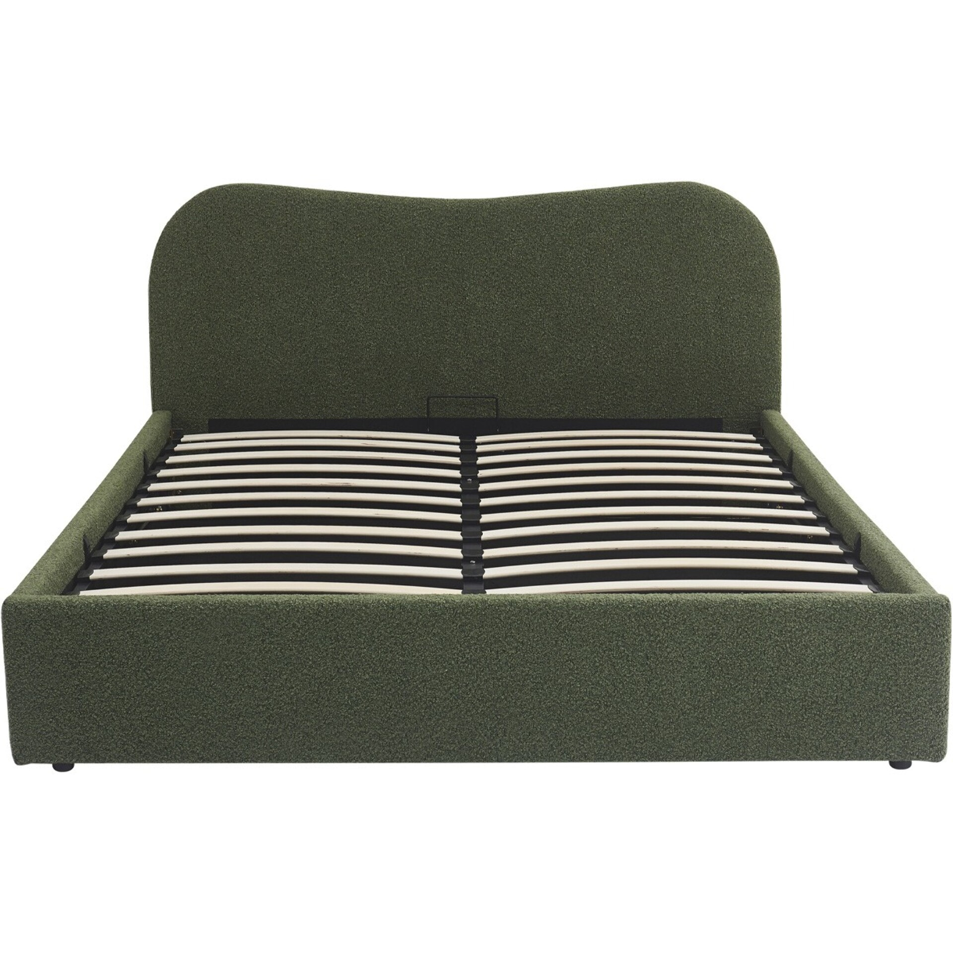 Lit coffre avec tête de lit en tissu bouclé - SUZON