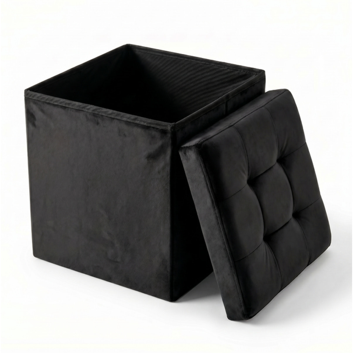 Pouf contenitore in velluto 38x38x38 cm, cubo imbottito con vano interno, seduta elegante effetto velvet trapuntato, resistente fino a 150 kg, salvaspazio ideale per camera soggiorno ingresso e cameretta
