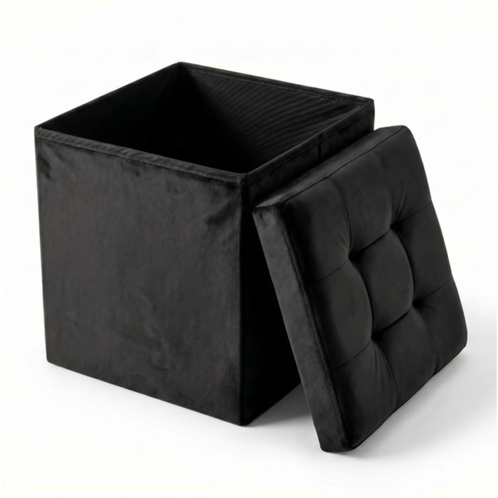 Pouf contenitore in velluto 38x38x38 cm, cubo imbottito con vano interno, seduta elegante effetto velvet trapuntato, resistente fino a 150 kg, salvaspazio ideale per camera soggiorno ingresso e cameretta