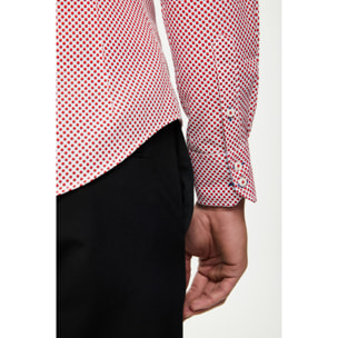 Camicia Uomo 2 Bottoni Button Down 7 Bottoni Slim Cotone Poliestere Stampa Bianco e Rosso