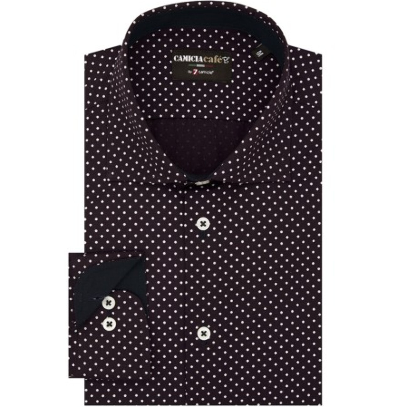 Camicia Uomo 1 Bottone Francese Slim Cotone Poliestere Stampato Rosso Bordeaux/Bianco