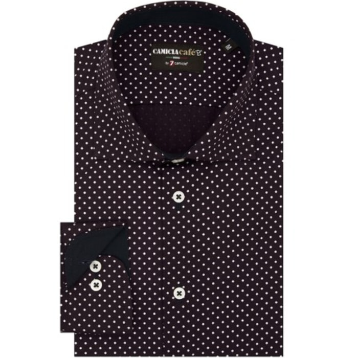 Camicia Uomo 1 Bottone Francese Slim Cotone Poliestere Stampato Rosso Bordeaux/Bianco