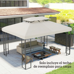 Techo de Repuesto para Cenador, 4x3 m, Cubierta de Repuesto con Techo Doble, 10 Orificios de Drenaje y Protección UV, SOLO Toldo de Recambio para Pabellón Gazebo, Blanco Crema