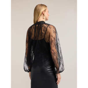 Motivi - Blusa de encaje con cuello drapeado - Negro