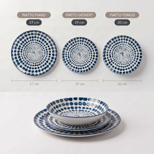 Servizio piatti 18 pezzi decoro concentrico in porcellana - Blu