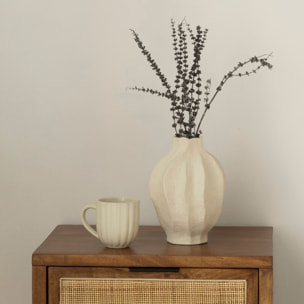 Table de chevet Eline -bois massif de manguier et rotin-couleur noyer 50 x 60 x 35 cm